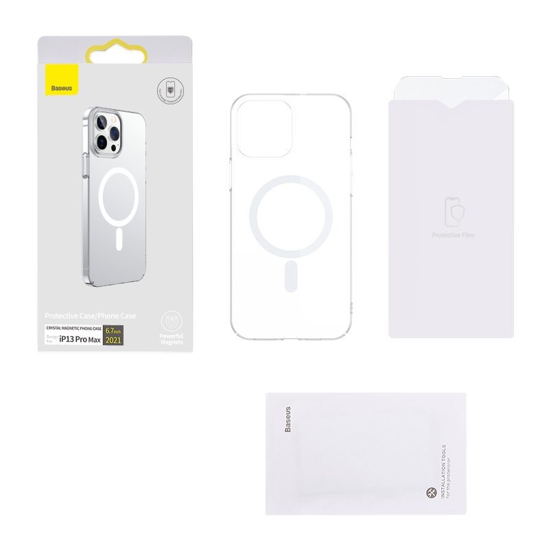 Чехол BASEUS Crystal Magnetic для iPhone 13 Pro Max 6.7, прозрачный, + набор для чистки
