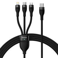 Кабель USB BASEUS Flash Series Ⅱ One-for-three, Type-C - Lightning+MicroUSB+Type-C, 3.5A, 1,5м, черный оптом в интернет-магазине Baseus